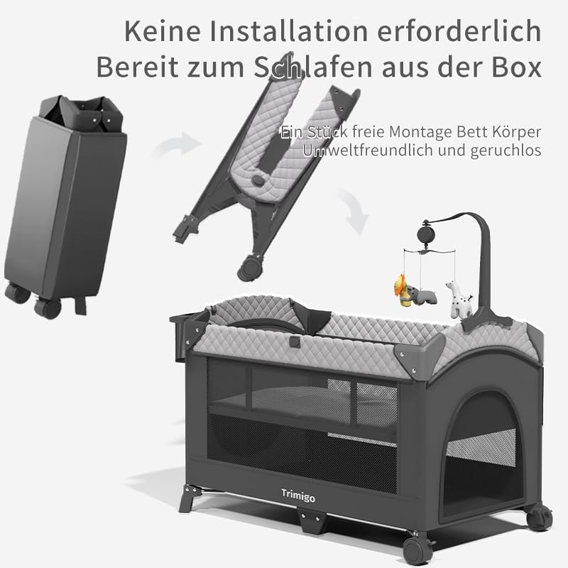 4-in-1 Baby Cot, Travel Cot, Height Adjustable, Children's Travel Cot & Side Cot, 120 x 70 cm, Foldable with Changing Mat, Playpen, Mosquito Net, Up to 15 kg