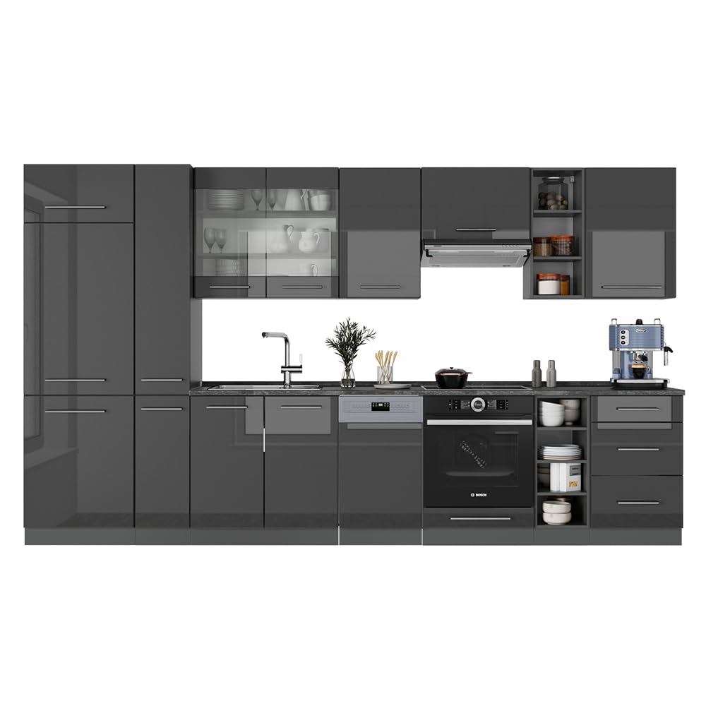 Vicco Kitchen Unit Fame-Line Goldkraft Oak / Anthracite 355 cm without Worktop