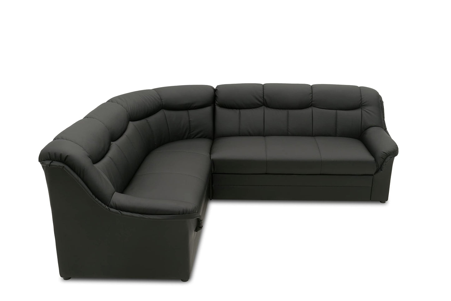 DOMO. collection Berlin Corner Sofa, Timeless Leather Corner Sofa with High-Quality Spring Core Padding, L-shaped Faux Leather, Couch 205 x 250 x 89 cm, Black