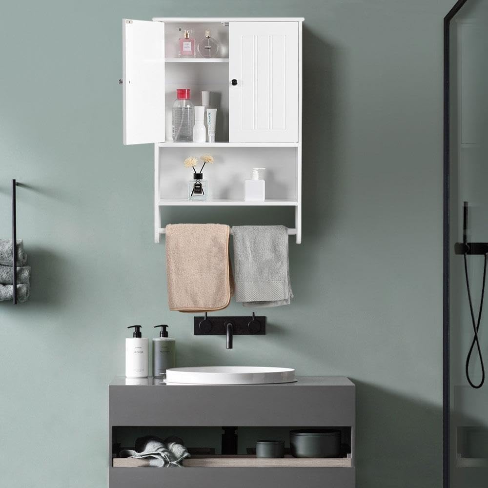 Yaheetech Wall Cupboard Bathroom Cabinet Kitchen Cabinet Shelf Storage with Door and Shelf White LH: 48.5 x 14 x 73 cm