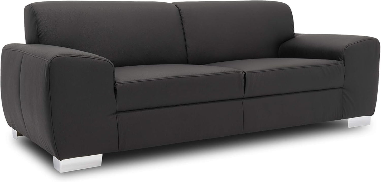 Domo Collection Ricardo Sofa, 3-Seater Couch, Set in Faux Leather, Black, 220 x 89 x 81 cm