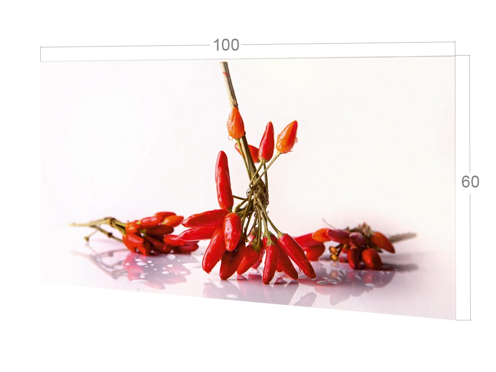 GRAZDesign Kitchen Back Wall Glass Chili Splash Guard Stove Print Behind Glass Picture Motif Spices Back Wall Kitchen Glass Plate with Kitchen Motif 60 x 60 cm
