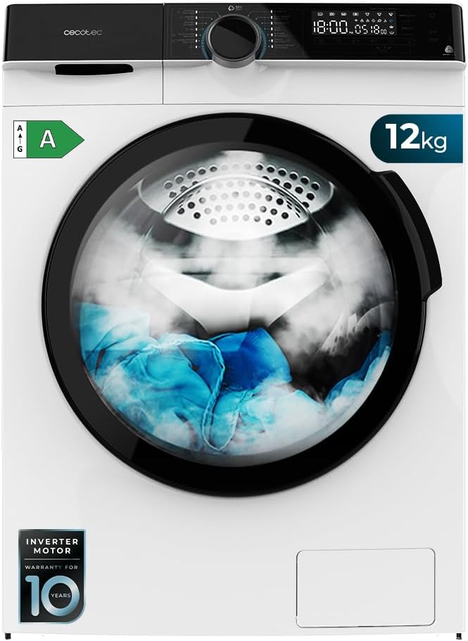 Cecotec Frontlader-Waschmaschine mit 12 kg Bolero DressCode 121000 A. 2000 W, 1400 U/min Maximal einstellbar, WoolMark Zertifizierung, 14 Programme, Niedriger Verbrauch, Automatische Trommelreinigung