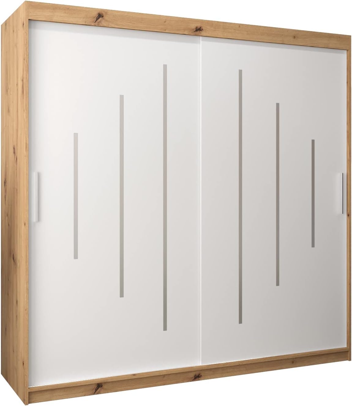 Kryspol Schwebetürenschrank York 250 cm Kleiderschrank mit Kleiderstange und Einlegeboden Schlafzimmer- Wohnzimmerschrank Schiebetüren Modern Design (Weiß)