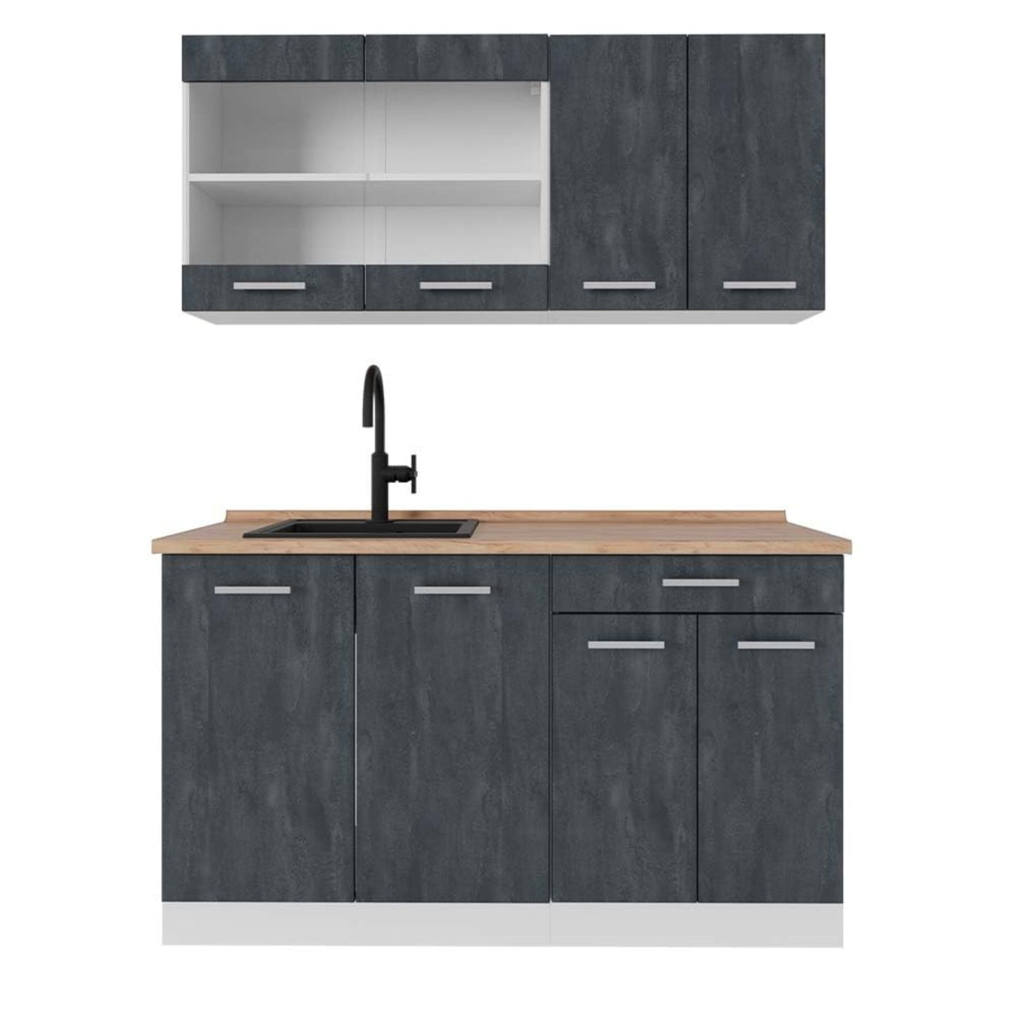 Vicco Single Kitchen R-Line, Blue/Grey/White, 140 cm, AP Anthracite