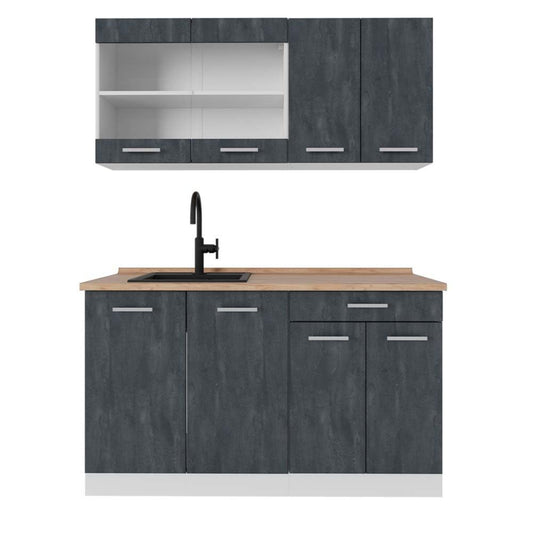 Vicco Single Kitchen R-Line, Blue/Grey/White, 140 cm, AP Anthracite
