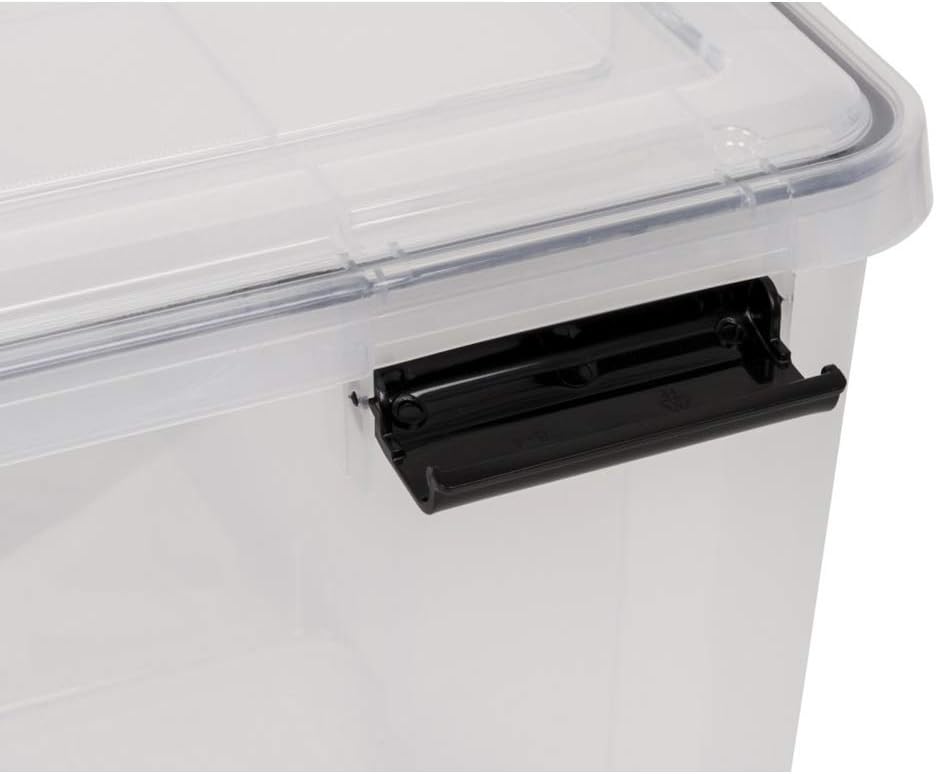 Kreher Pack of 4 XL Storage Boxes Made of Transparent Plastic with Sealing Ring in Lid for Moisture, Dust and Dirt Dimensions Approx. 39 x 59 x 38 cm 70 Litre Volume Top Quality