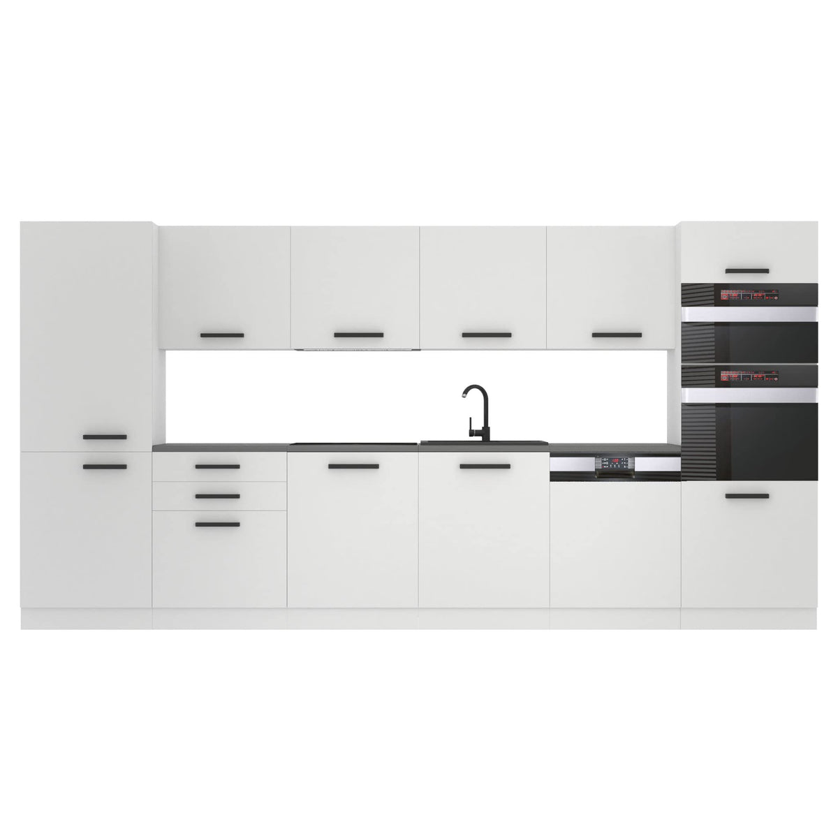 Belini Naomi Kitchen Unit, Kitchen Furniture, 360 cm, Fully Equipped without Electrical Appliances, with Wall Cabinets and Base Cabinets, with Worktops, High Gloss White