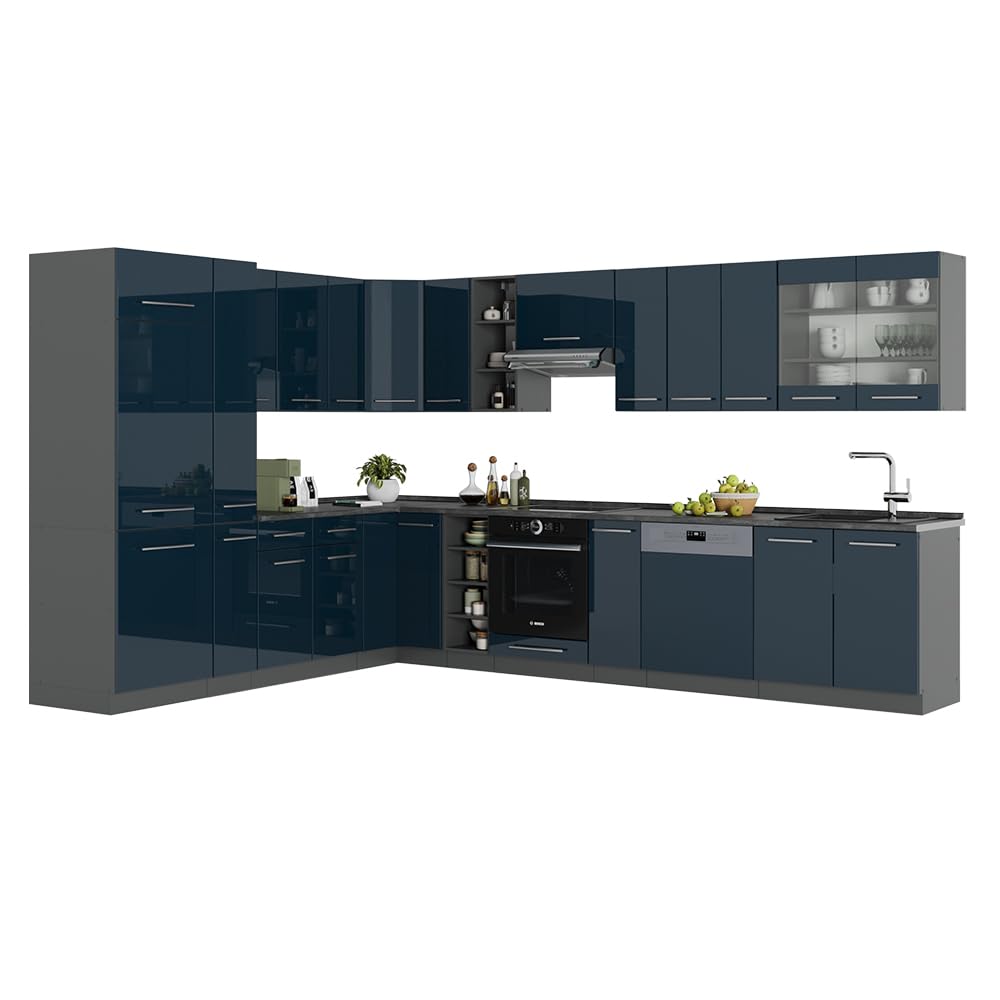 Vicco Fame-Line Corner Kitchen 257 x 347 cm White High Gloss / Anthracite without Worktop