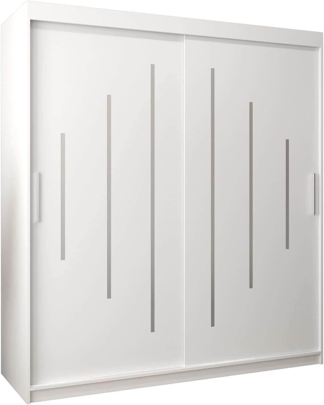 Kryspol Schwebetürenschrank York 250 cm Kleiderschrank mit Kleiderstange und Einlegeboden Schlafzimmer- Wohnzimmerschrank Schiebetüren Modern Design (Weiß)