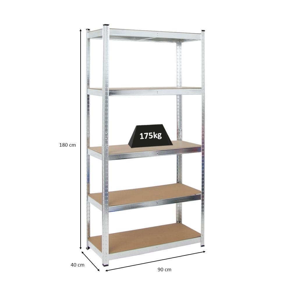 PROREGAL Gorilla Heavy Duty Shelving Unit H x W x D 180 x 90 x 40 cm Shelf Load 175 kg Galvanised Garage Shelving Basement Shelf Workshop Shelving Storage Shelving Boltless Shelving Unit