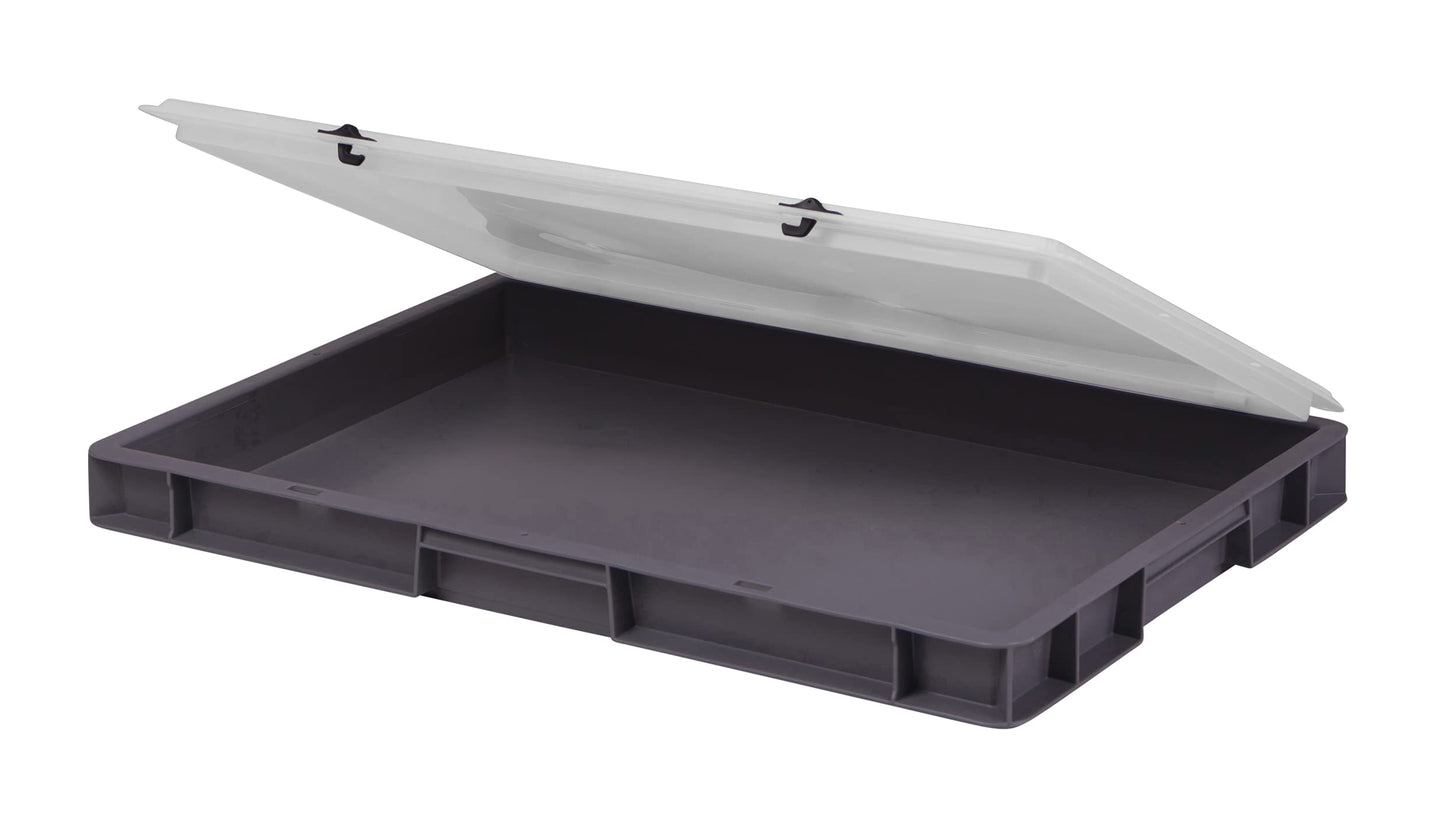 Design Eurobox Stacking Box Storage Container Plastic Box in 5 Colours and 16 Sizes with Transparent Lid (Matte) (Grey, 60 x 40 x 33 cm)