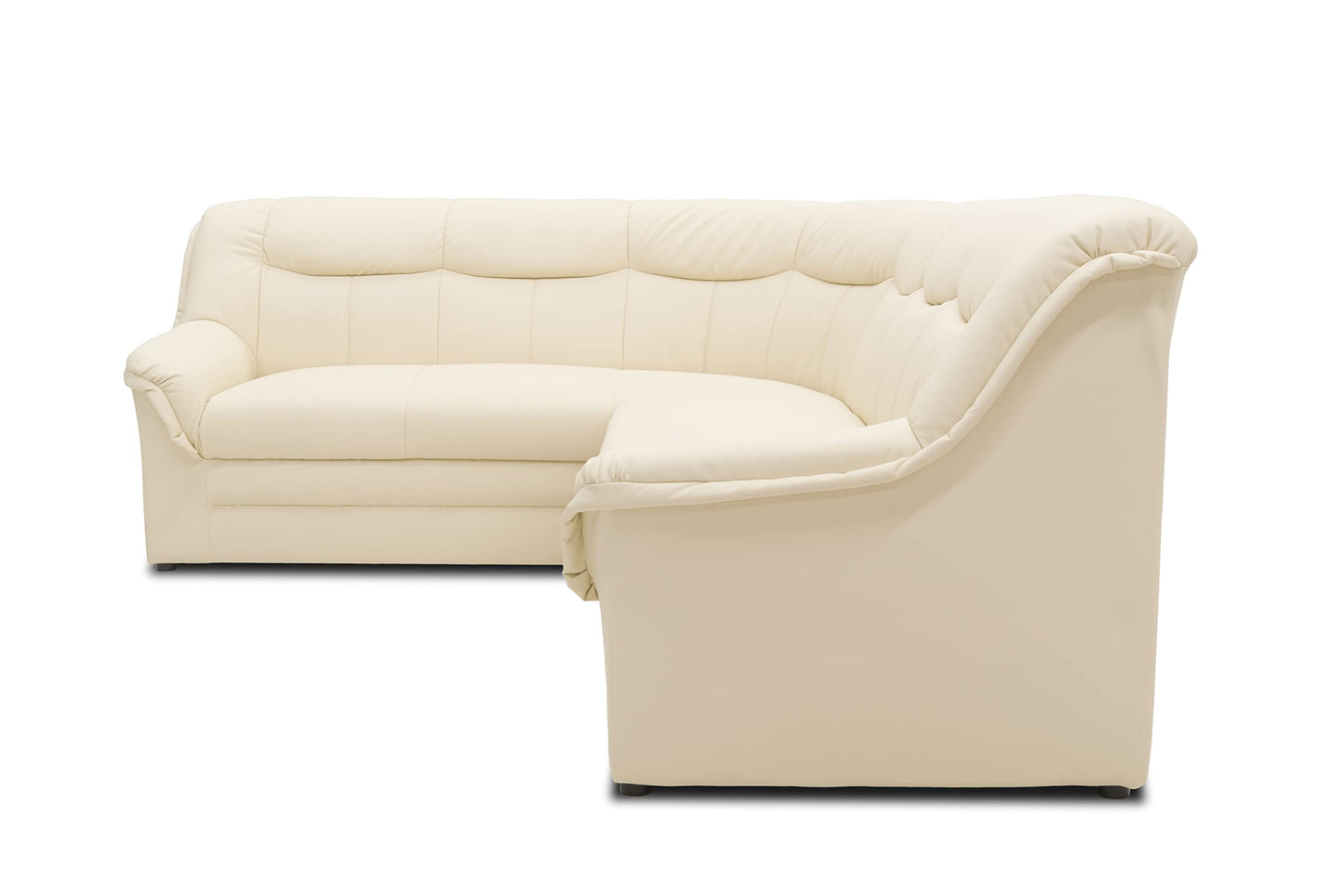 DOMO. collection Berlin Corner Sofa, Timeless Leather Corner Sofa with High-Quality Spring Core Padding, L-shaped Faux Leather, Couch 205 x 250 x 89 cm, Black