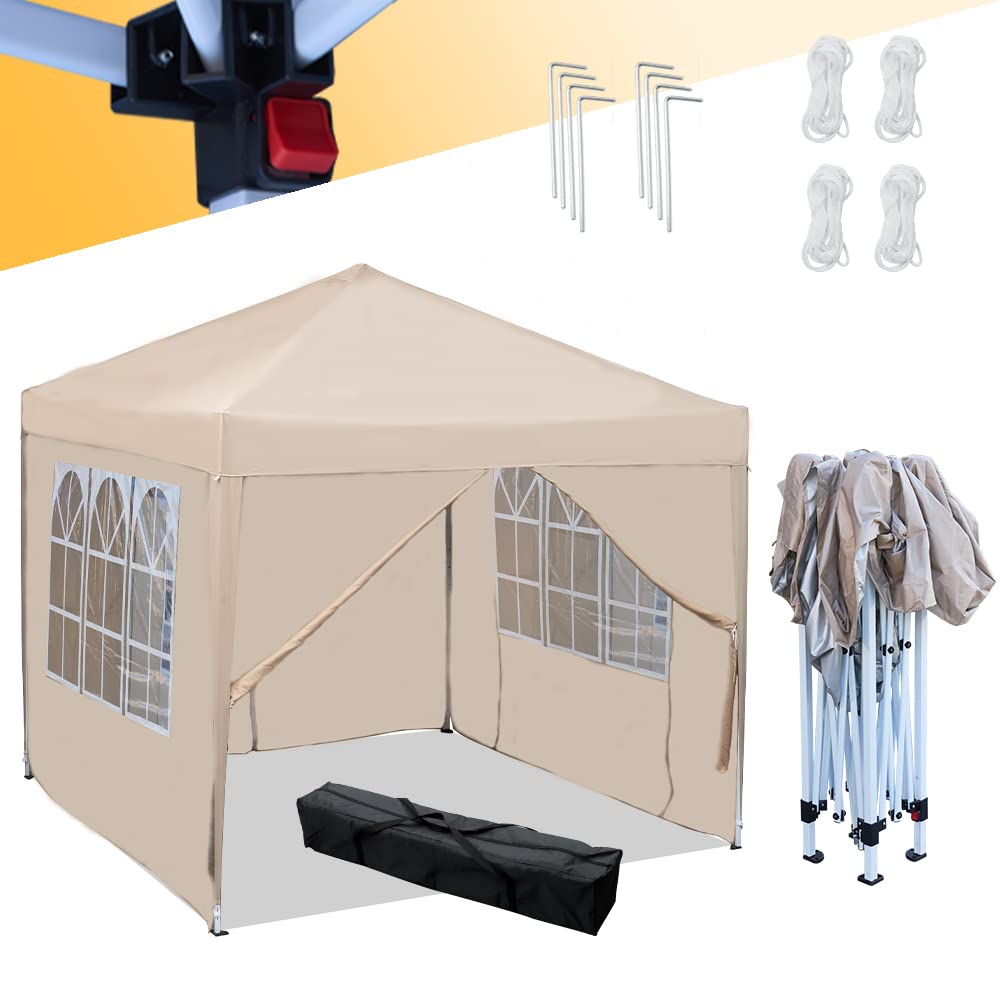 Mingone Folding Gazebo Waterproof Gazebo 3 x 3 m Stable Party Tent Pop Up Garden Tent Pasture Tent PE Beer Tent UV Protection 50+ Marquee with 4 Side Panels, Beige