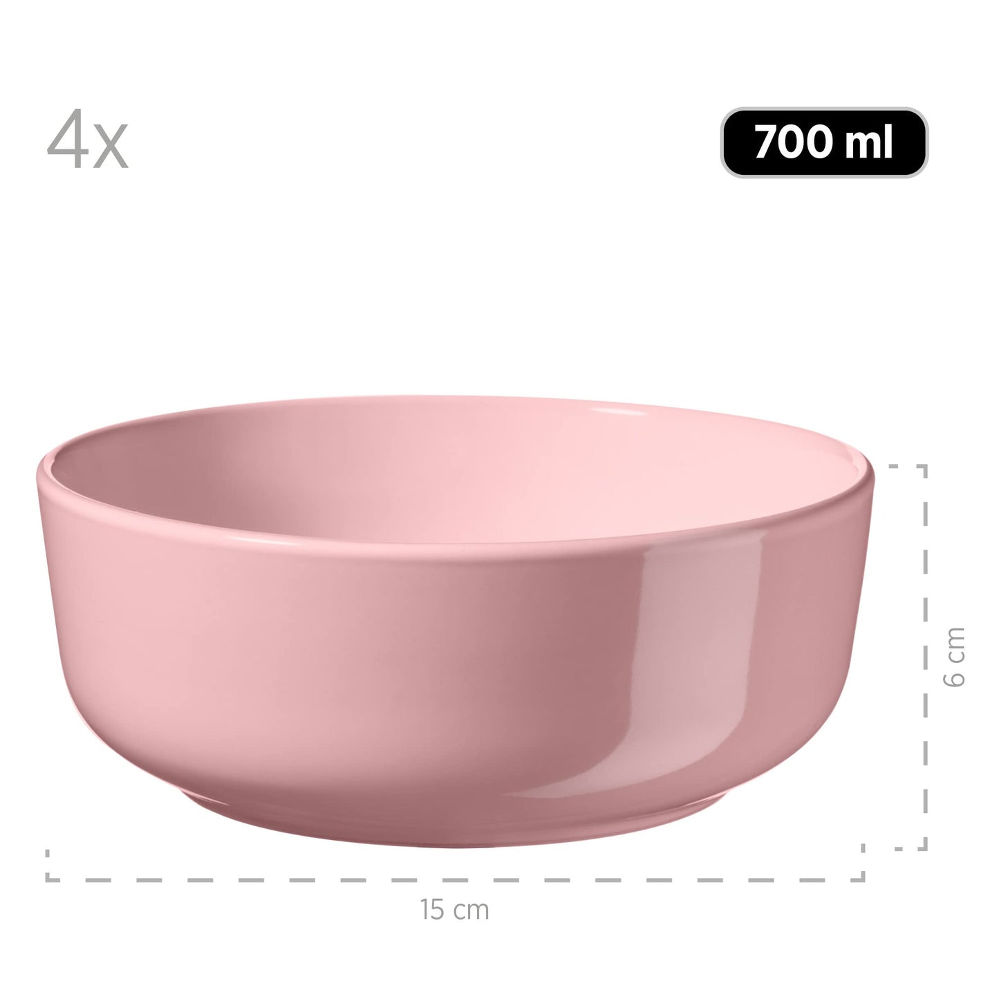 MÄSER 934005 Alenia Series Crockery Set for 4 People in Modern Scandinavian Design, 16-Piece Ceramic Crockery Set in Pink, Stoneware
