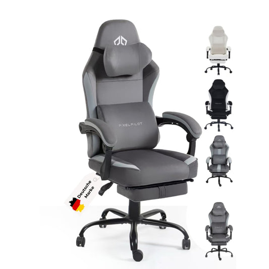 PixelPilot Ergonomic Gaming Chair [Breathable Fabric] Gaming Chair with Footrest, Head and Lumbar Support, Gamer PC Chair Wide Seat, Office Chair 150 kg Load Capacity (Nebula I, Grey)