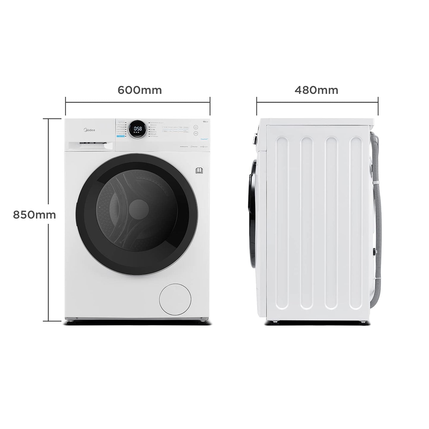 Midea MF200D86WB-14EAS Washer Dryer 8/6 kg Wash/Dry, Inverter Mortor, Refresh, 60 Min. Washing and Drying, Steam Care, Turbo Wash, 48 cm Deep, App Control, AquaStop