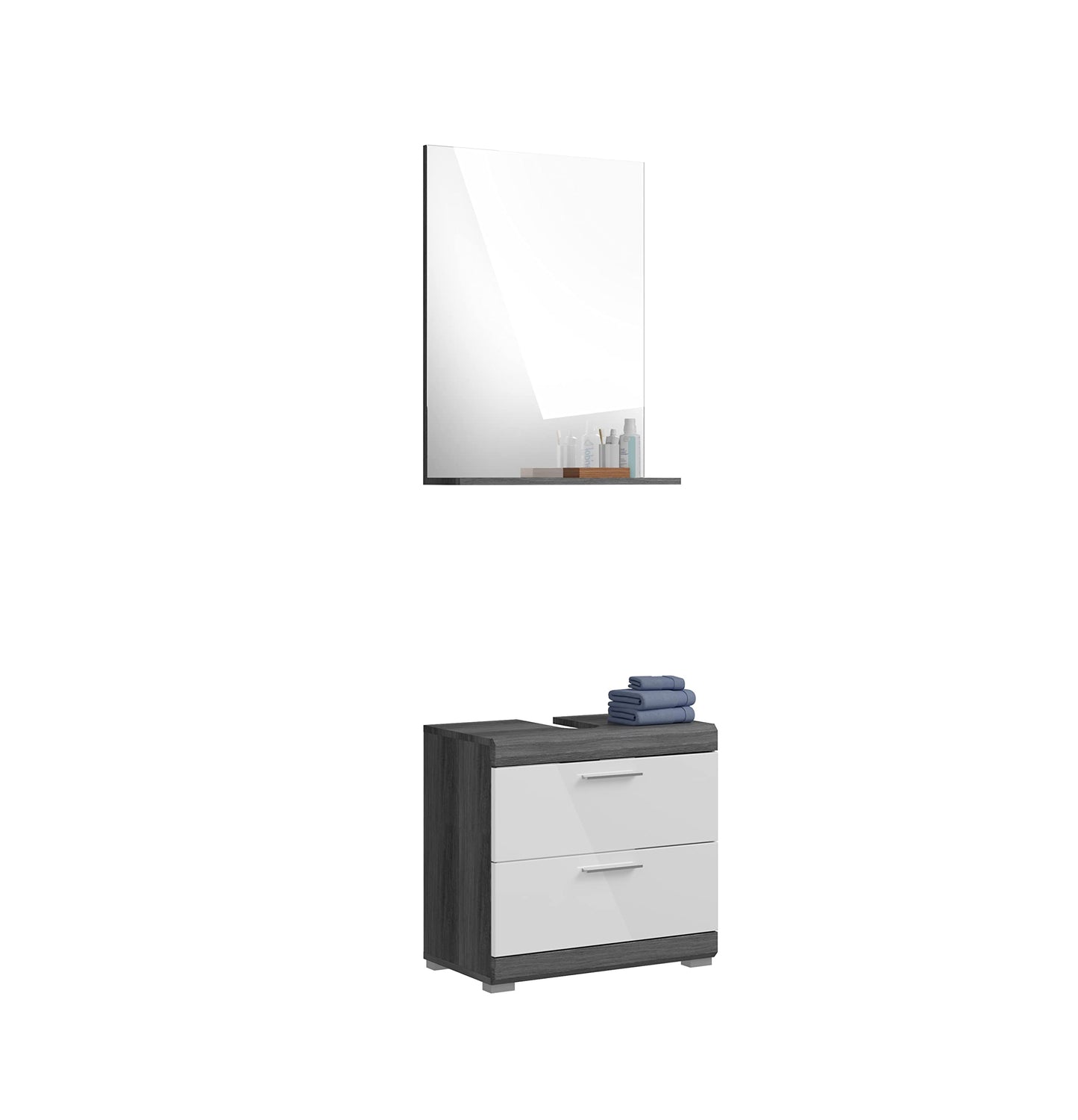 Badezimmer Scout X06B2723 Wall-Mounted Cupboard Wide Cabinet in Front White High Gloss Body Smoke Silver Nb. Approx. 74 x 79 x 24 cm