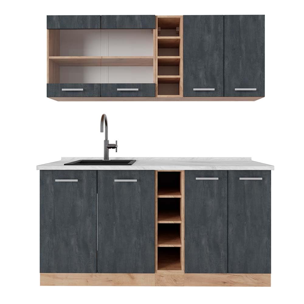 Vicco Single Kitchen R-Line Anthracite High Gloss / Goldkraft Oak 160 cm without Worktop