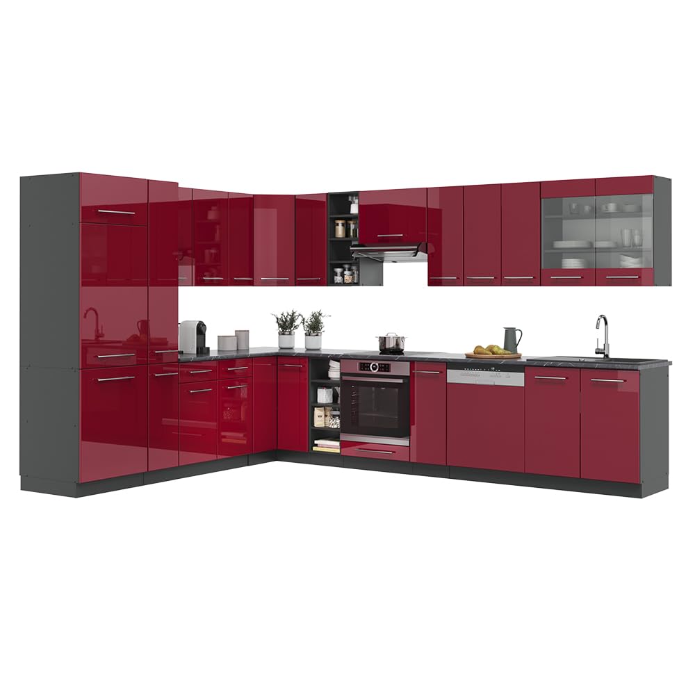 Vicco Fame-Line Corner Kitchen 257 x 347 cm White High Gloss / Anthracite without Worktop