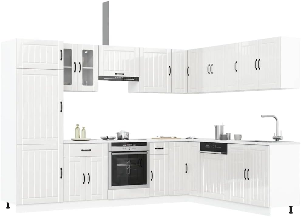 Lucca 7-Piece Kitchen Cabinet Set without Electrical Appliances High Gloss White Wood Material