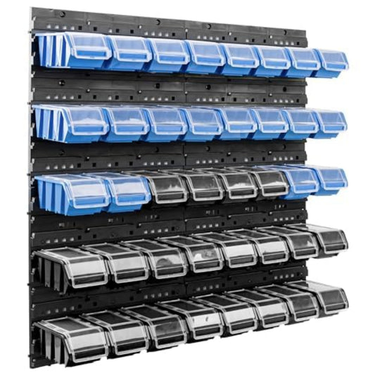 Wall Shelf with 40 Boxes with Lids, 80 x 80 cm, Stacking Boxes, Storage Bins, Storage System