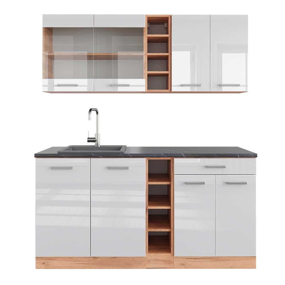 Vicco Single Kitchen R-Line Anthracite High Gloss / Goldkraft Oak 160 cm without Worktop