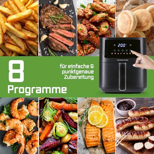 GOURMETmaxx Digitale Heißluftfritteuse 12 L, XXL-Edelstahl-Ofen | Airfryer + Timer, Touchdisplay, Drehspieß | fettarm, energiesparend frittieren | 10 Programme inkl. Pizza | 1800 W