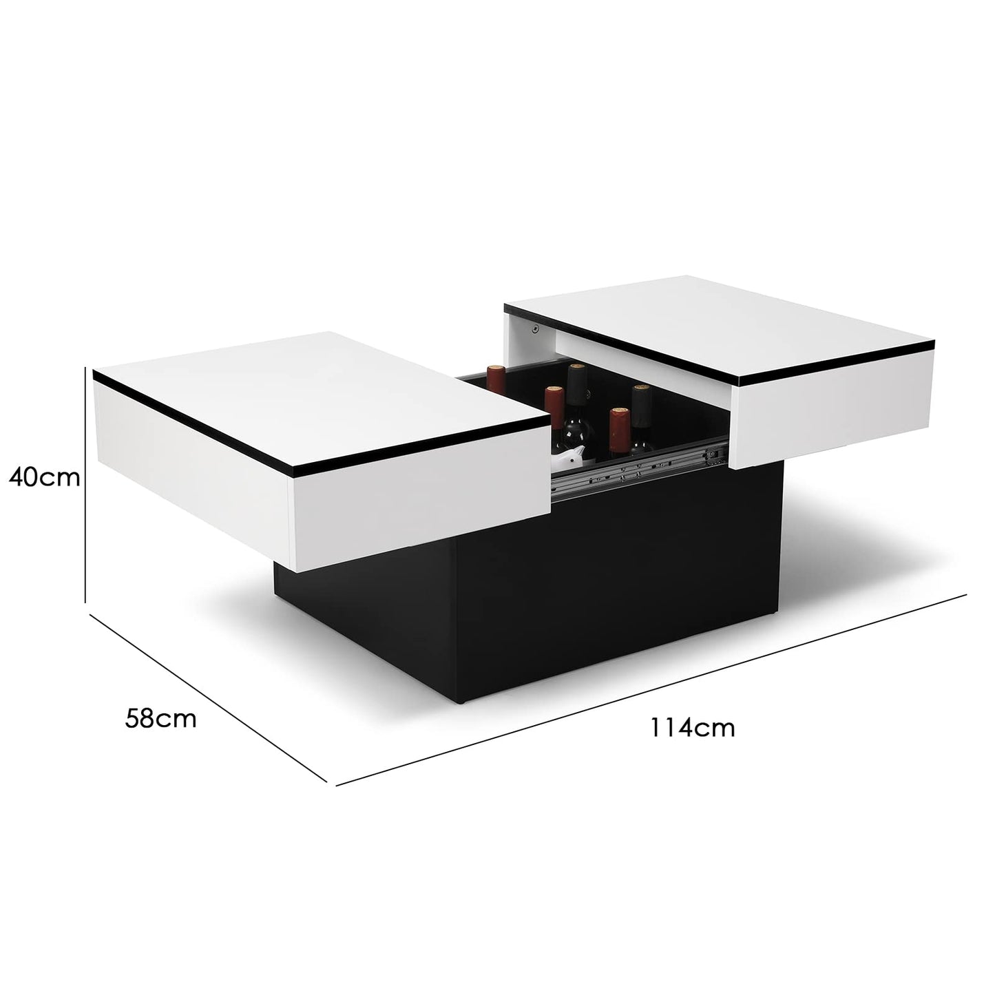 Vowner Coffee Table, Modern Coffee Table, Extendable Desk, Living Room Table with 2 Storage Spaces, High Gloss Finish, 114 x 58 x 40 cm, White Marbling