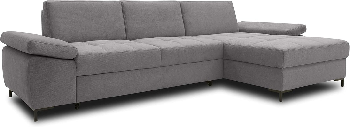 DOMO. collection Curacao Corner Sofa, Sofa Bed with Spring Core and Armrest Function in L-Shape, Couch with Sleep Function, Sofa, Upholstered Corner 297 x 160 x 84 cm (W x D x H), Cream