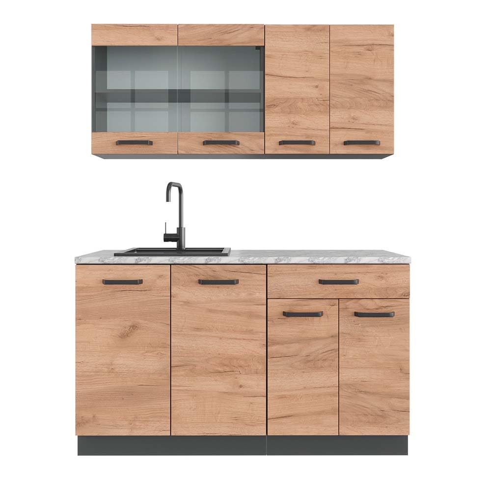 Vicco Single Kitchen R-Line, White High Gloss / Anthracite, 140 cm without Worktop