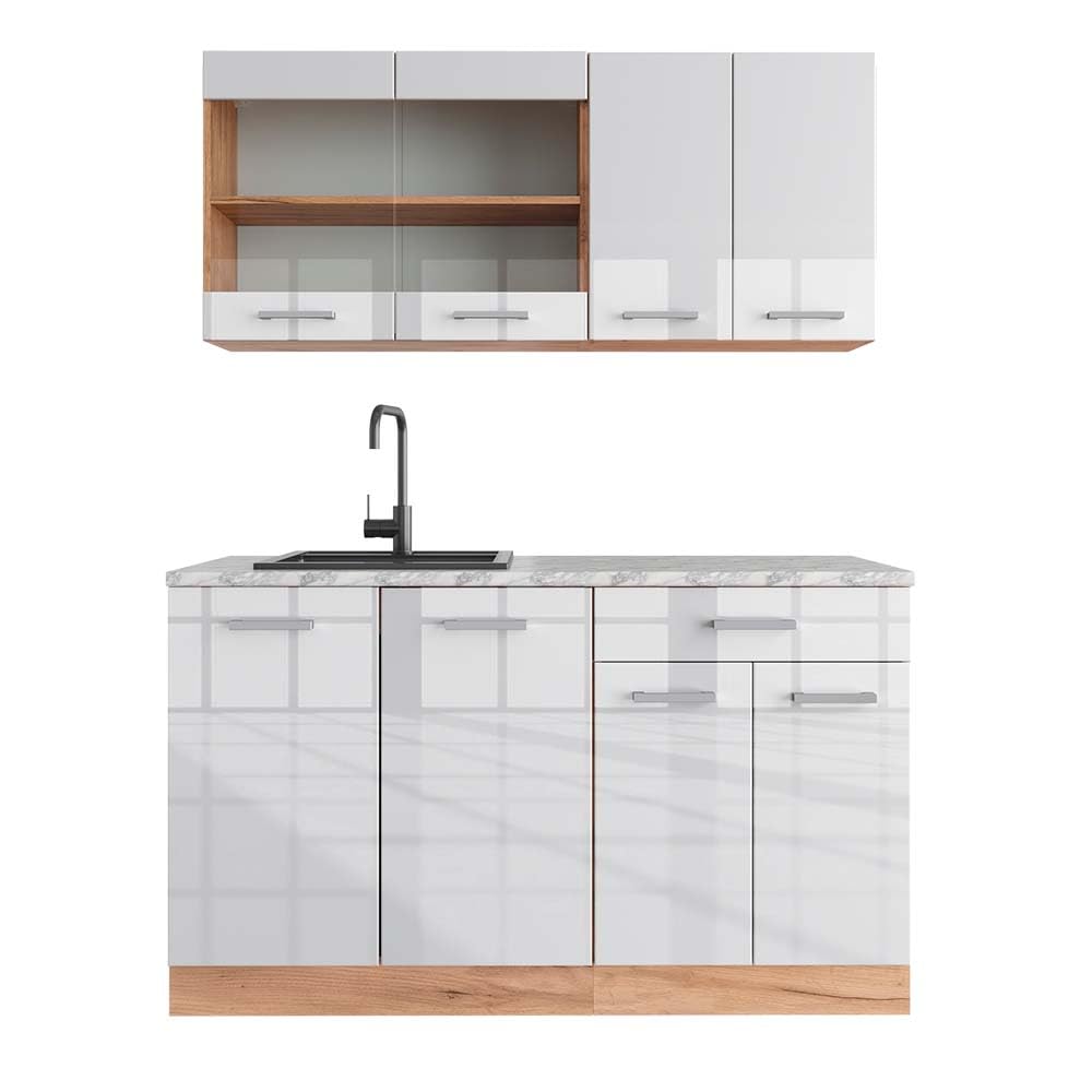 Vicco Single Kitchen R-Line, Black High Gloss / Gold Kraft Oak 140 cm, without Worktop