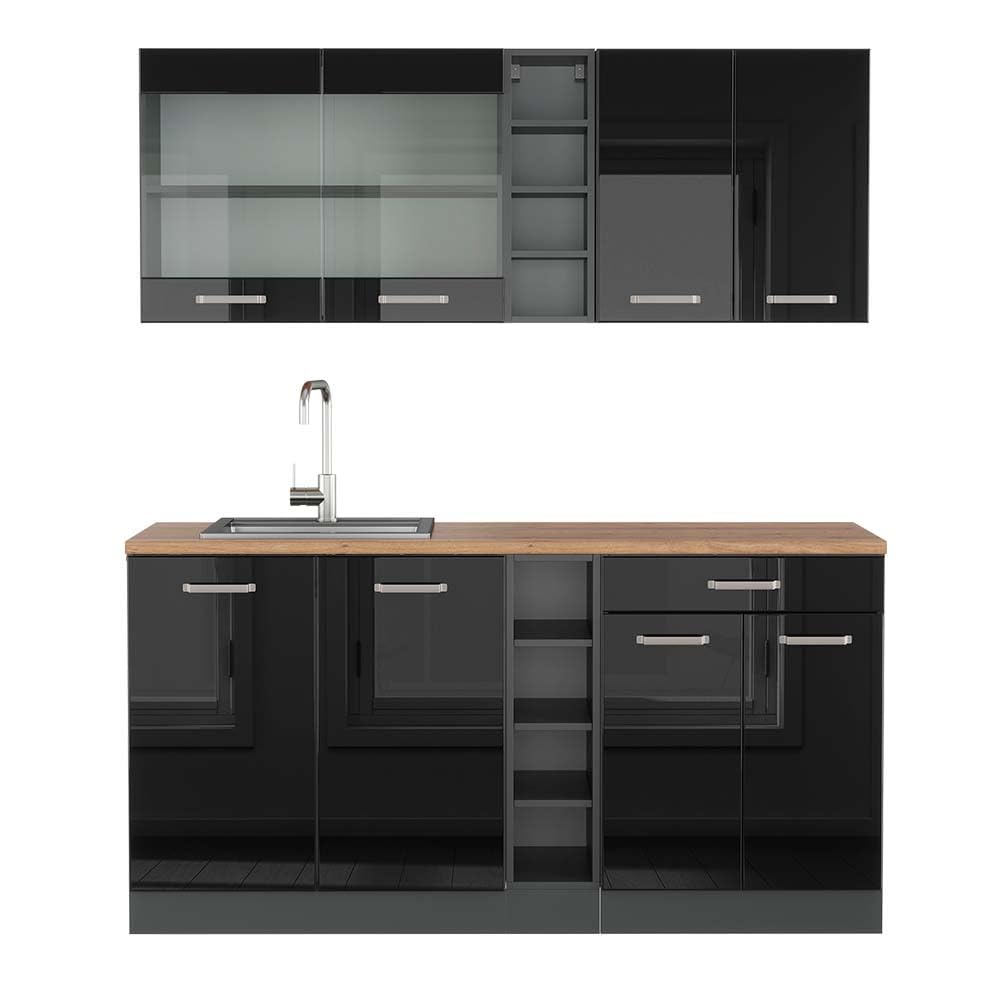 Vicco Single Kitchen R-Line White High Gloss / Anthracite 160 cm without Worktop