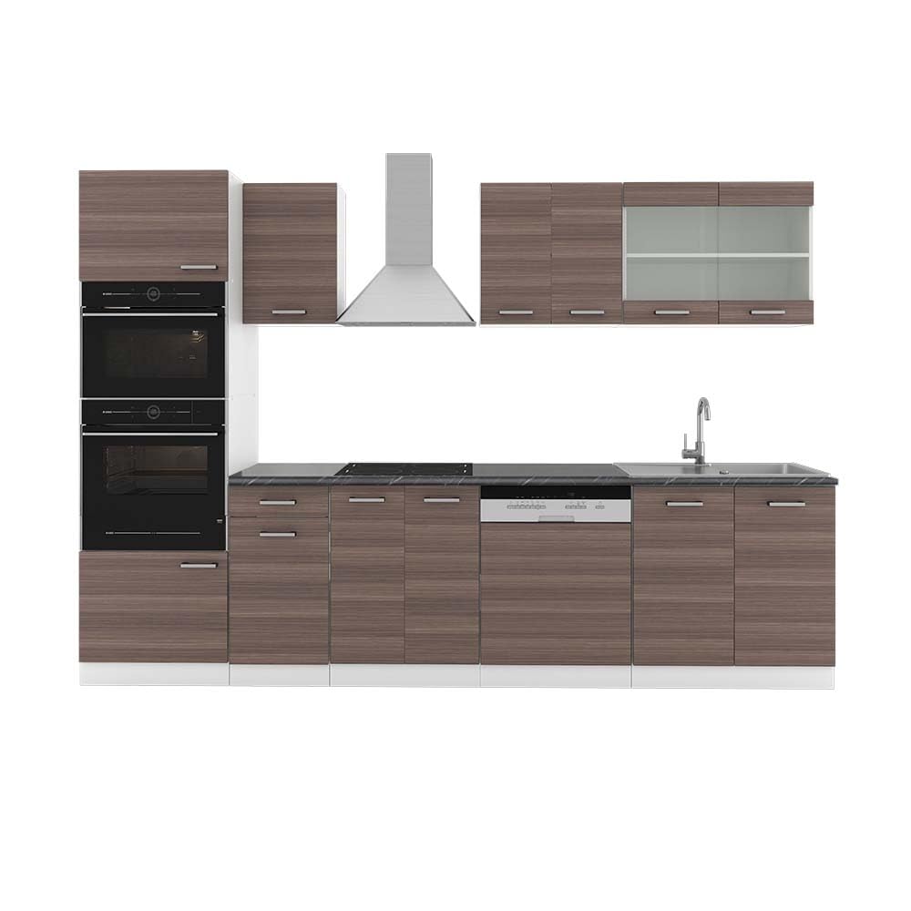Vicco R-Line Kitchen Unit, High-Gloss Anthracite/White, 300 cm with Tall Cabinet, without Worktop