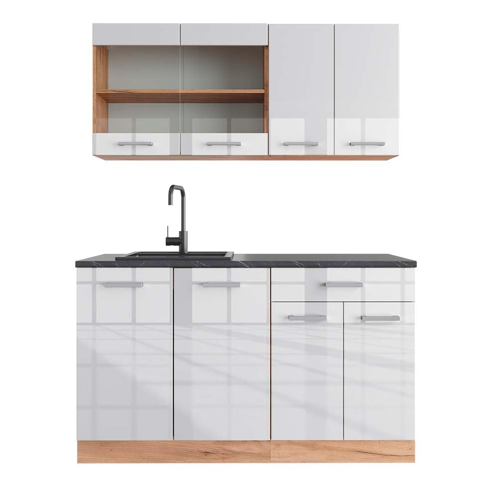 Vicco Single Kitchen R-Line, Black High Gloss / Gold Kraft Oak 140 cm, without Worktop