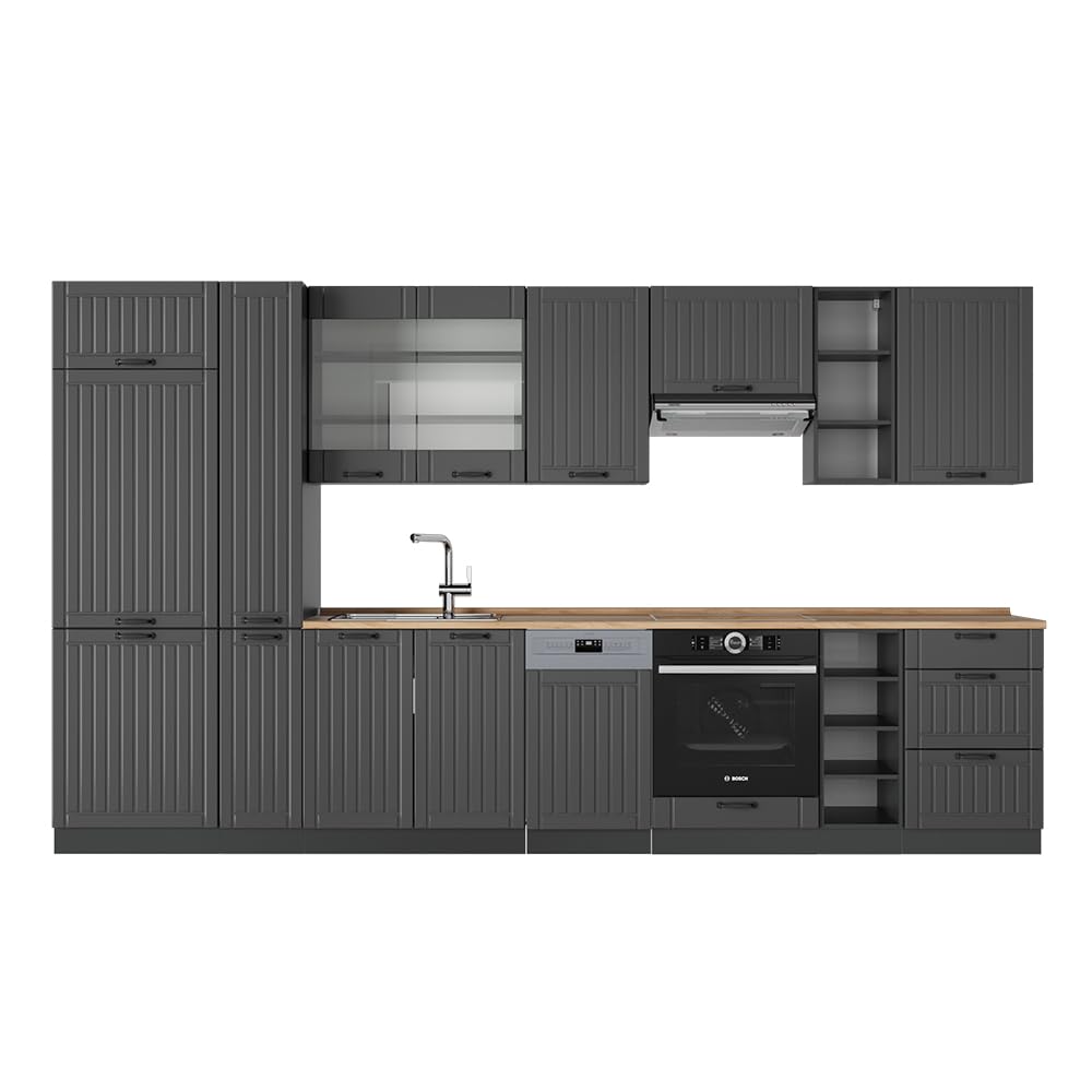 Vicco Kitchen Unit Fame-Line Goldkraft Oak / Anthracite 355 cm without Worktop