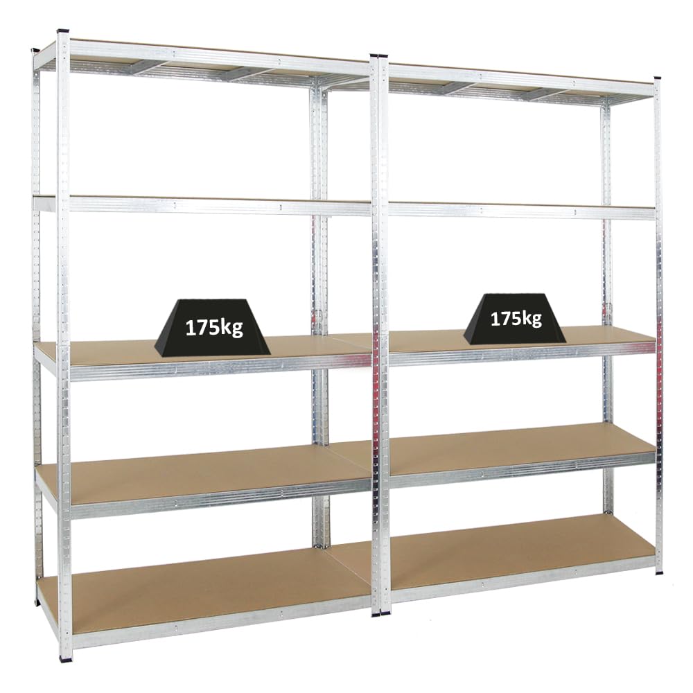 PROREGAL Gorilla Heavy Duty Shelving Unit H x W x D 180 x 90 x 40 cm Shelf Load 175 kg Galvanised Garage Shelving Basement Shelf Workshop Shelving Storage Shelving Boltless Shelving Unit