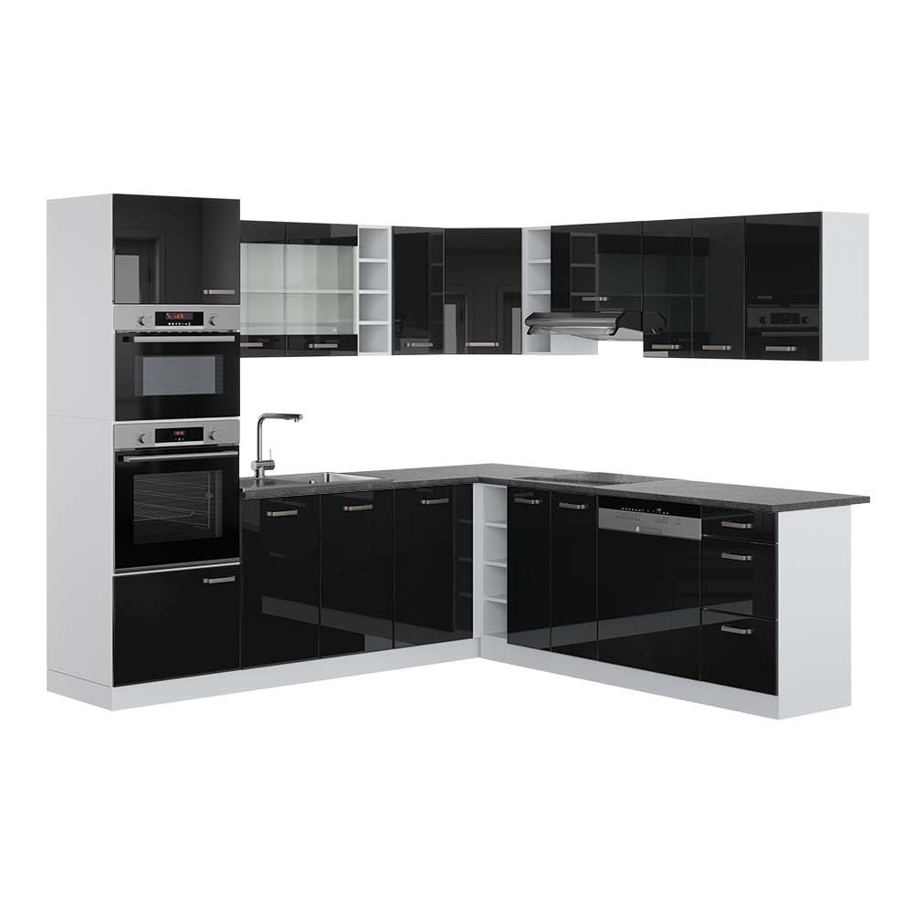 Vicco R-Line Fitted Kitchen Cabinets Country House Kitchen Furniture (White, Corner 247 x 237 cm)