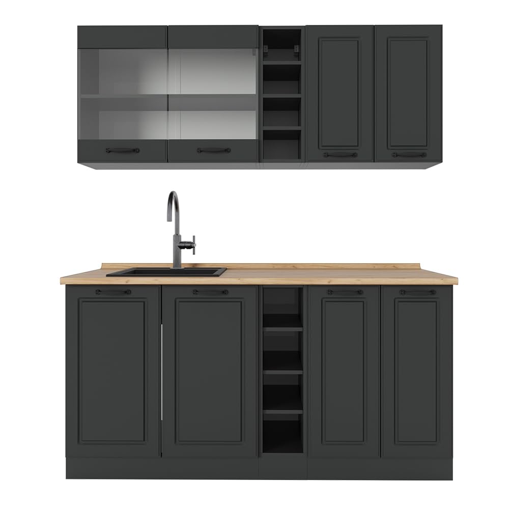 Vicco Single Kitchen R-Line White High Gloss / Anthracite 160 cm without Worktop