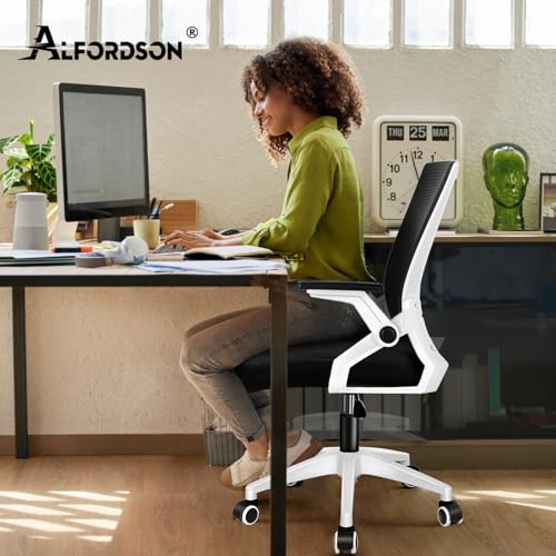 ALFORDSON Ergonomic Office Desk Chair, Computer Chair with Dynamic Lumbar Support, Tilting Swivel Chair with Flip Up Armrest, Black