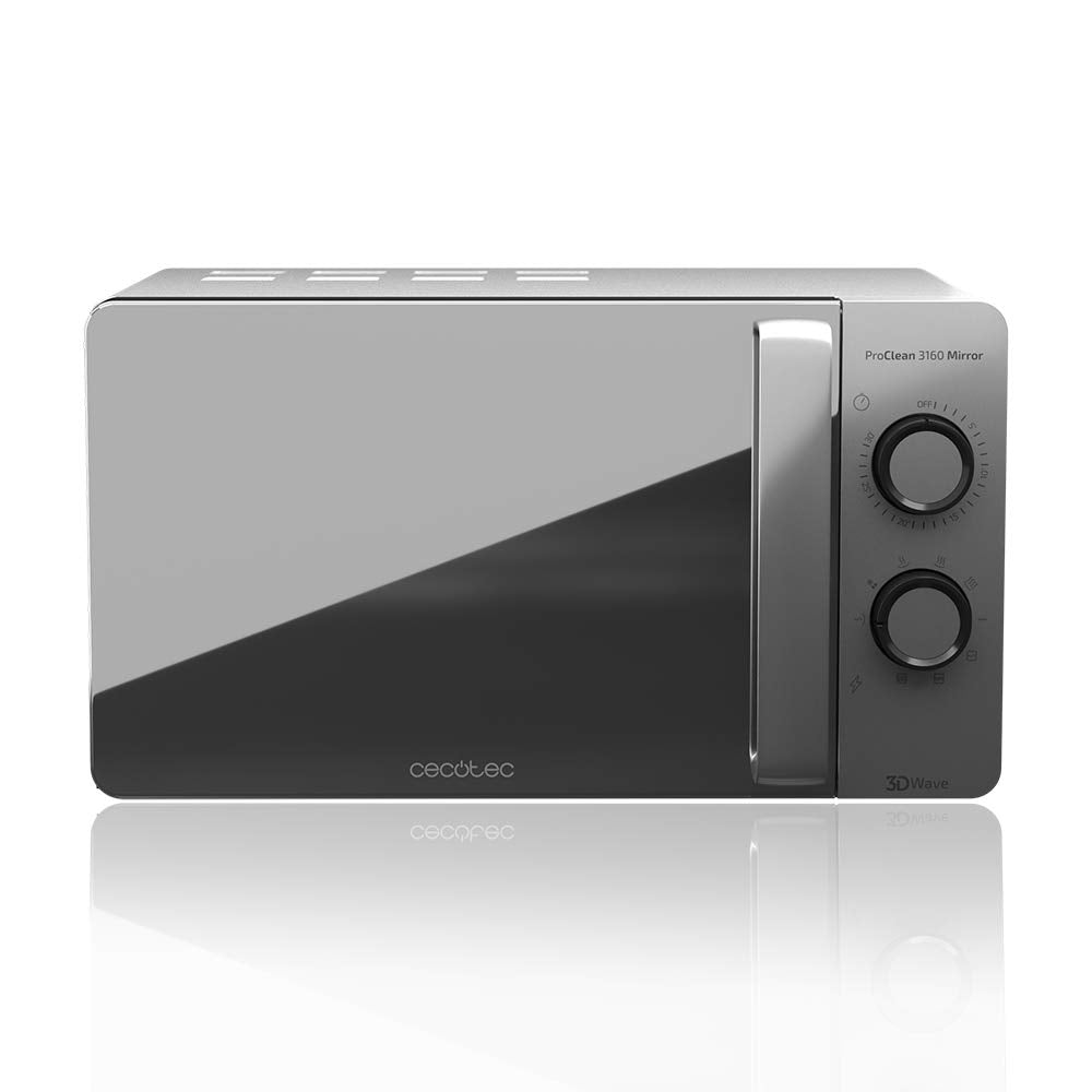 Cecotec Microondas ProClean 3160 Mirror, 20 L, Ready2Clean Coating, 800 W Grill, 9 Levels, 30 min Timer, 3D Wave Technology, Silver, Mirrored Door