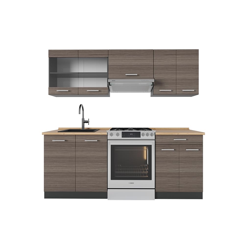Vicco R-Line Kitchen Unit, White High-Gloss / Anthracite, 200 cm without Worktop
