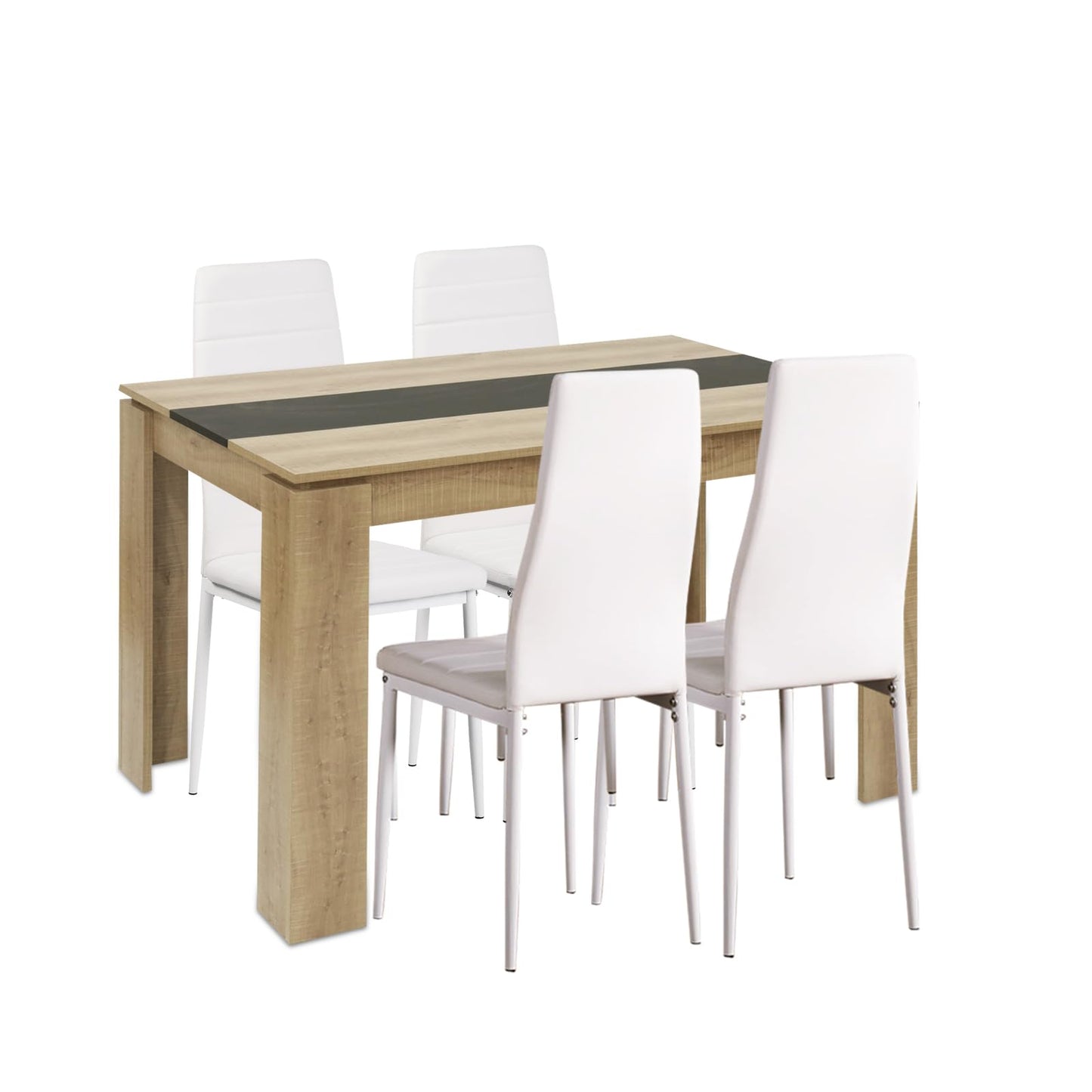FURNITABLE Esstisch mit 4 Stühlen Esszimmergruppe, 4er Set Esszimmerstühle und Rechteckig Holztisch Essgruppe für Wohnzimmer Küche Büro (110 * 70cm Tisch+4 Schwarz Stühle)