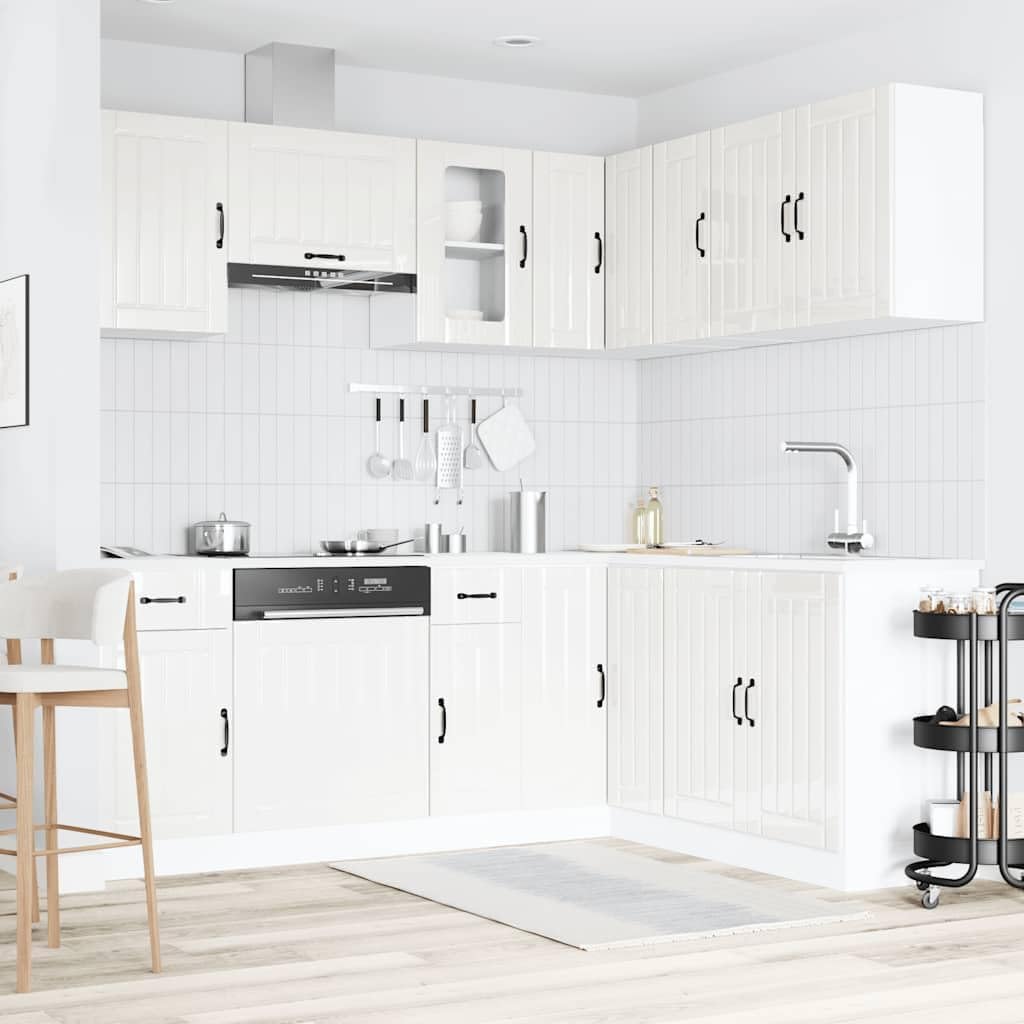 Lucca 7-Piece Kitchen Cabinet Set without Electrical Appliances High Gloss White Wood Material