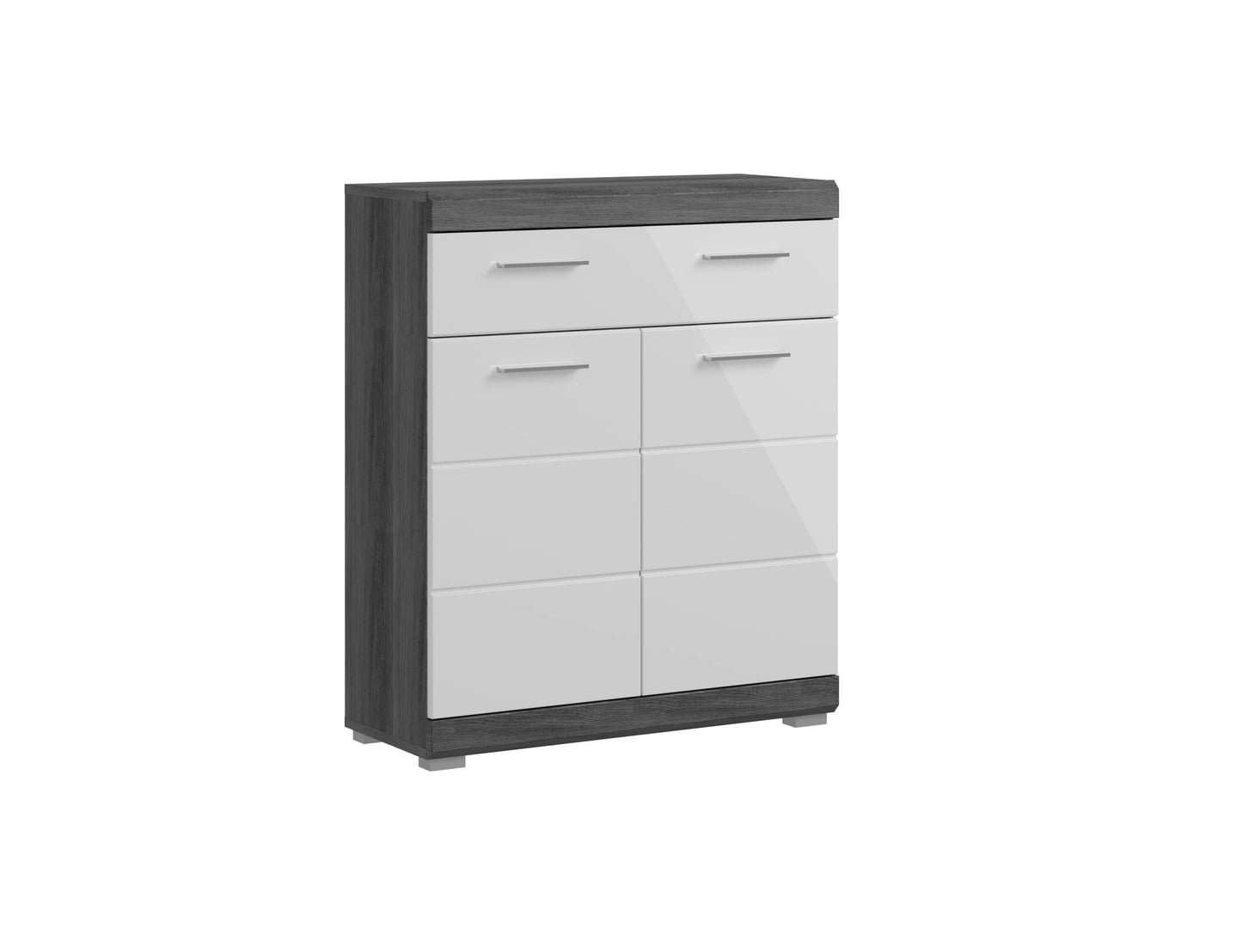 Badezimmer Scout X06B2723 Wall-Mounted Cupboard Wide Cabinet in Front White High Gloss Body Smoke Silver Nb. Approx. 74 x 79 x 24 cm