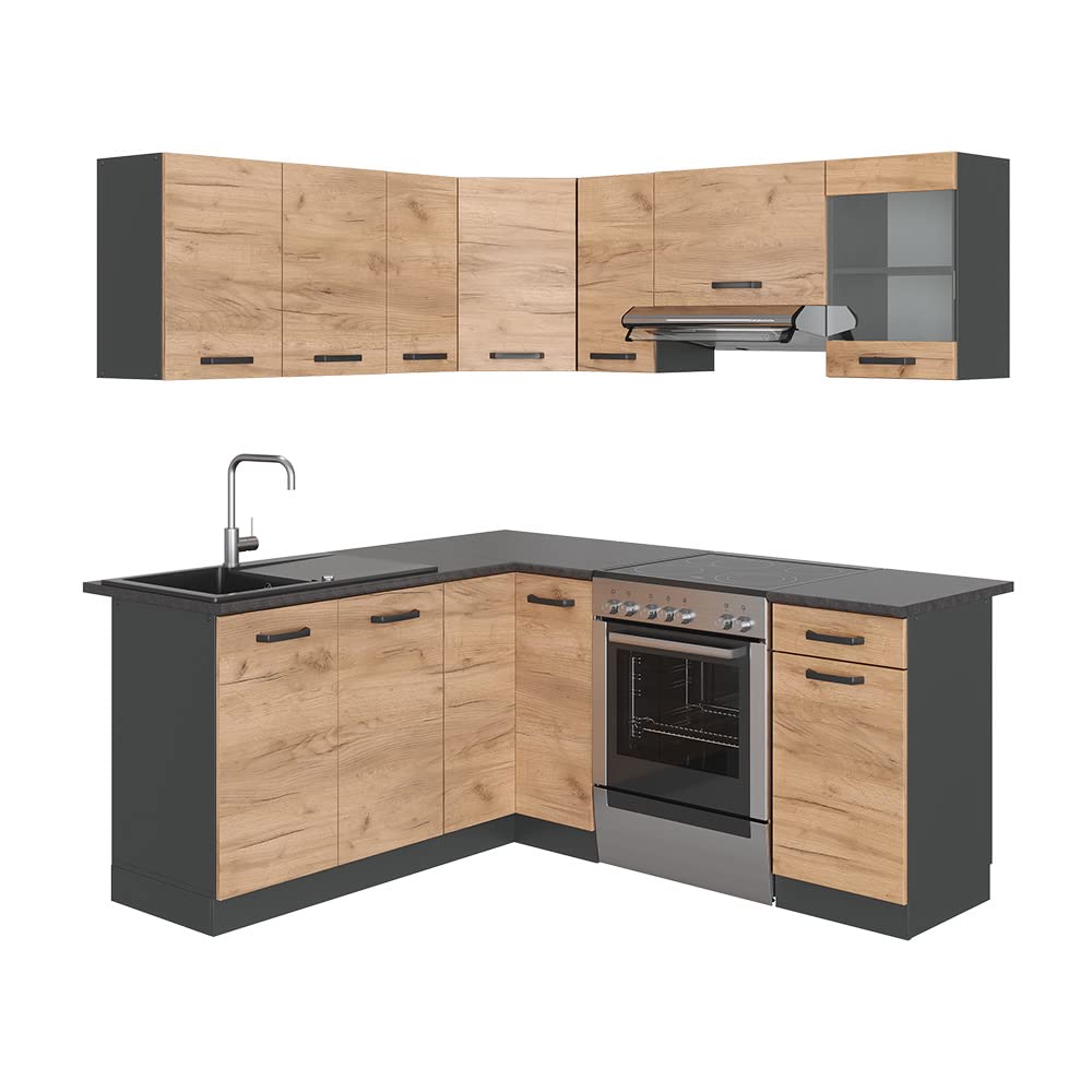 Vicco Rick Corner Kitchen, Anthracite High Gloss/White, 190 x 60 cm, AP Marble