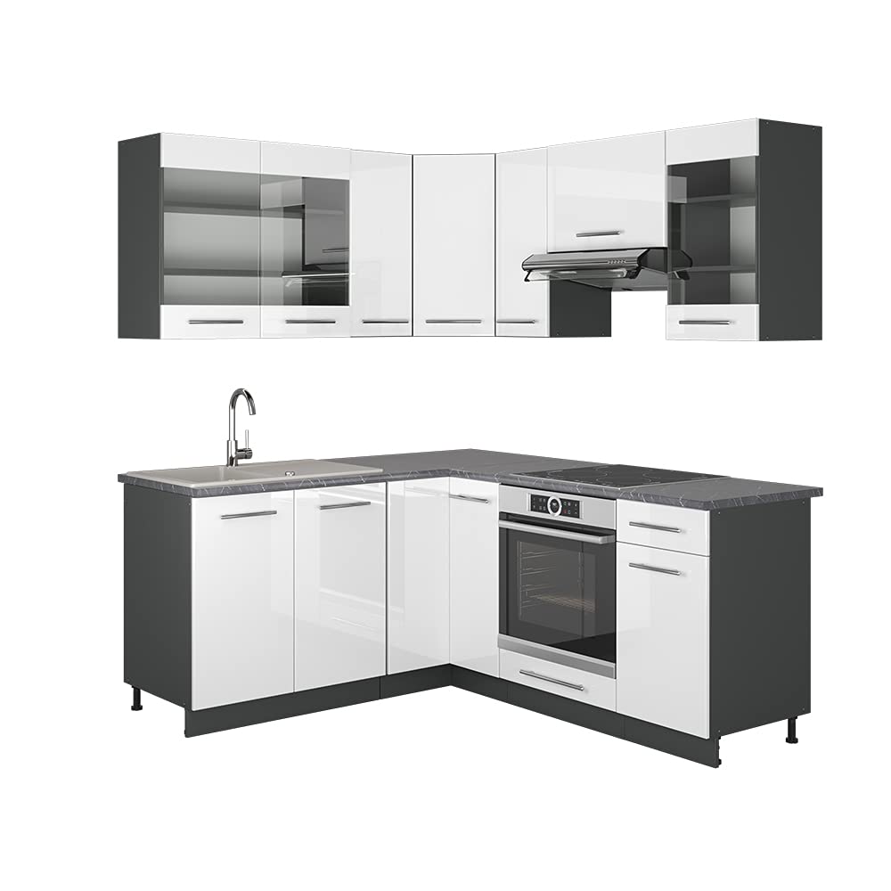 Vicco Fame-Line Corner Kitchen 160 x 190 cm White High Gloss / Anthracite without Worktop