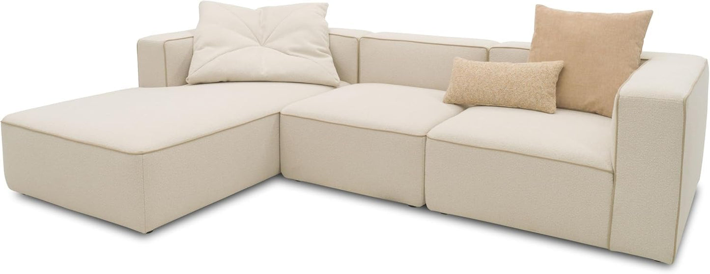 DOMO. collection Adrian Modular Sofa, 3-Seater Made of 2 x Corner Chairs and 1 x Chair, Big Sofa, Module Couch, 3 Upholstery Elements, 3-Seater Couch, 301 x 108 x 69 cm (W x D x H), Cream