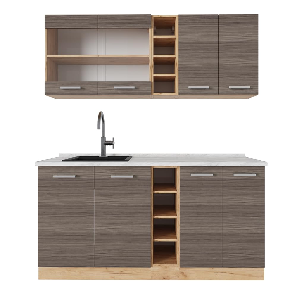 Vicco Single Kitchen R-Line Anthracite High Gloss / Goldkraft Oak 160 cm without Worktop