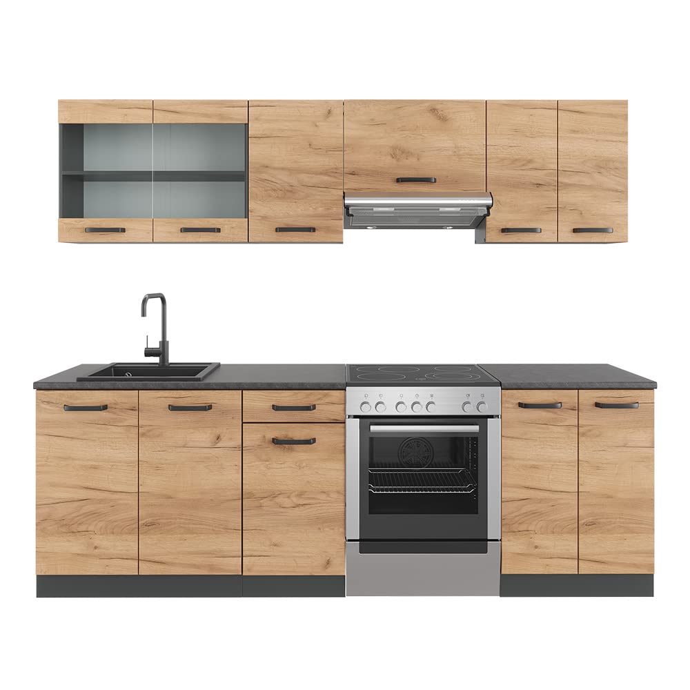 Vicco R-Line Kitchen Unit, Cashmere/Anthracite, 240 cm, AP Anthracite